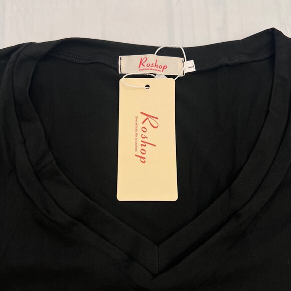 Roshop Women's Freedom Logo Short Sleeve V-neck Black T shirt size L - Picture 6 of 7